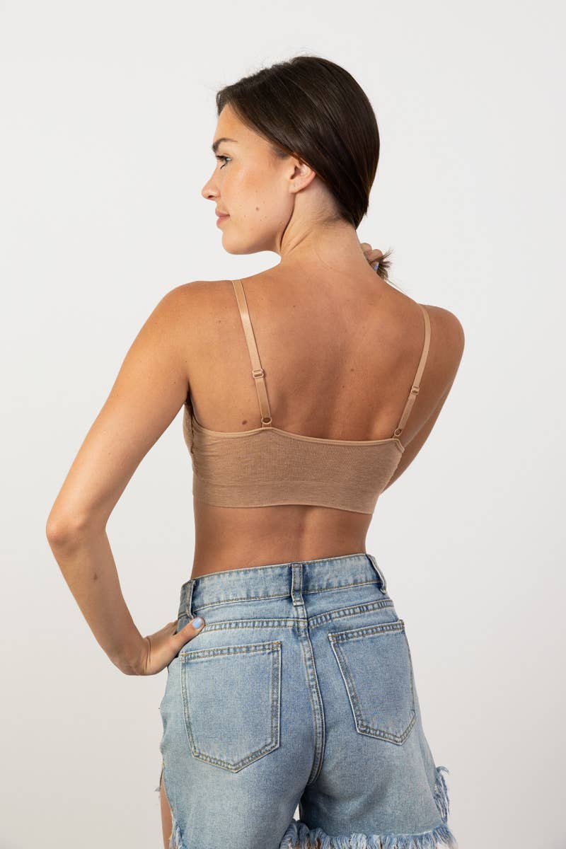 Ultra Soft Lace Trim Ribbed Padded Seamless Bralette