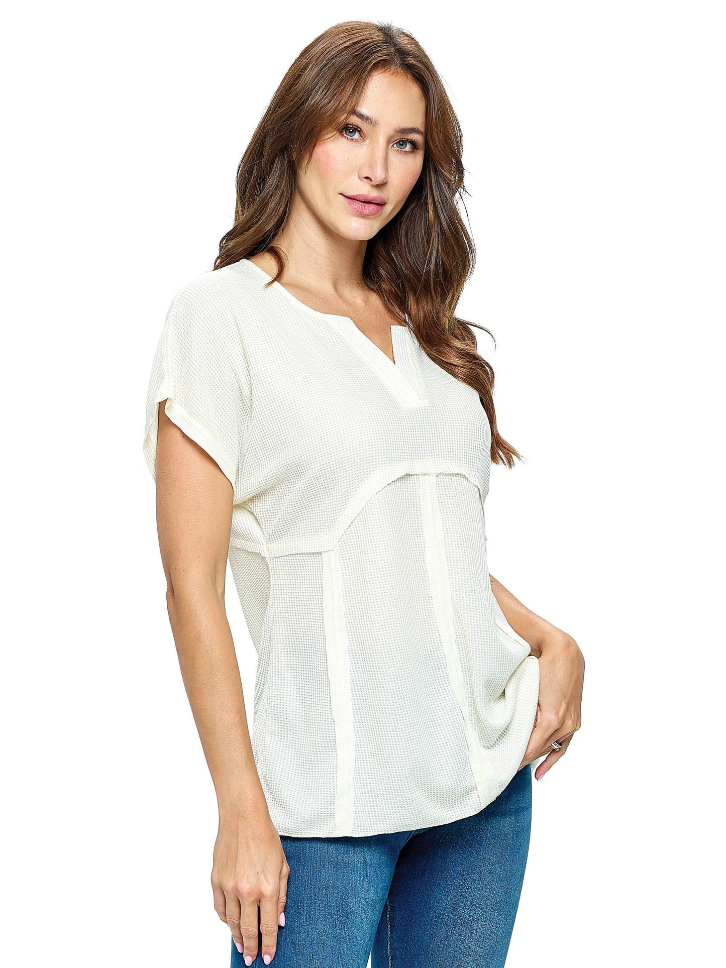 Waffle Knit Patchwork Top