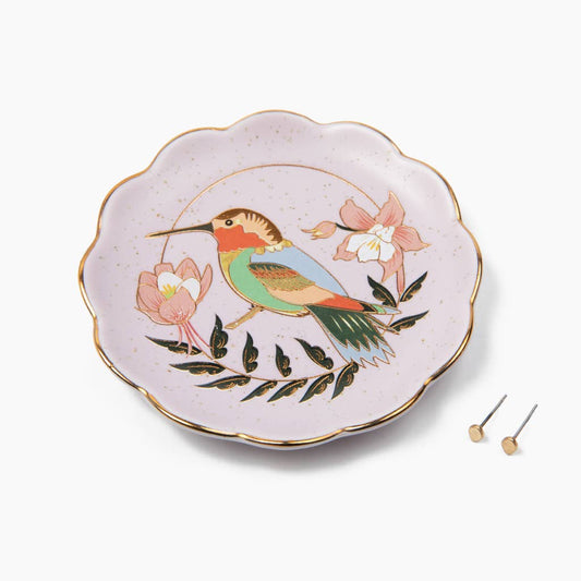Jewelry Dish & Stud Earring Set - Hummingbird/Lavender