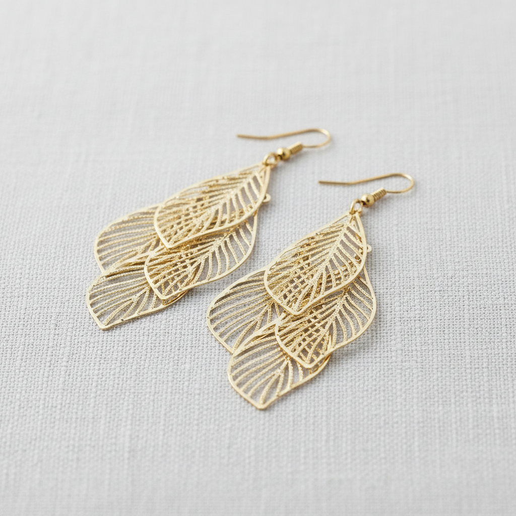 Layered Leaf Metal Dangle Earrings