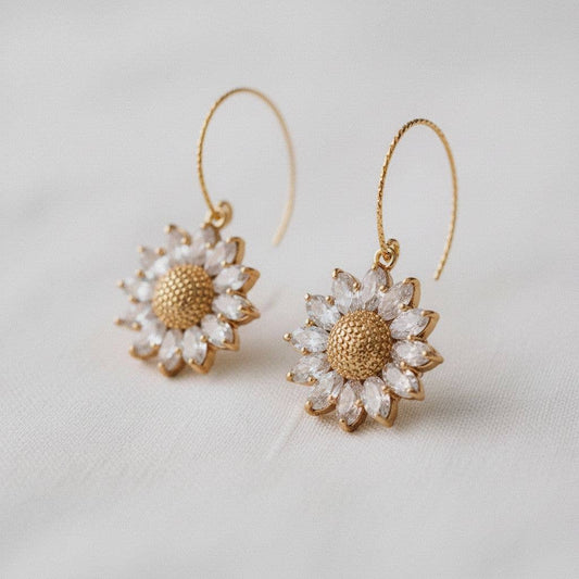 Zircon Sunflower Stud Earrings