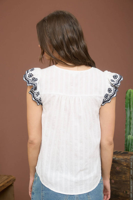 STRIPE CLIP DOT CONTRAST FLORAL SLEEVE BLOUSE