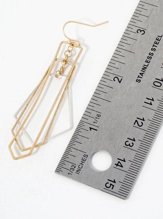 Lightweight Interlocking Geometric Wire Shapes Dangle Earrings