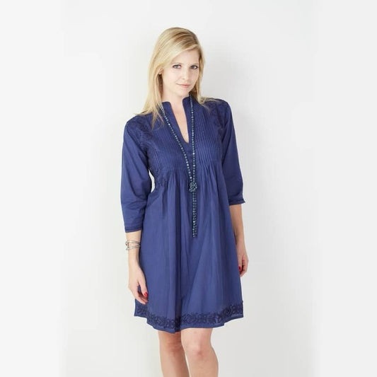 Rups Embroidered Dress in Navy