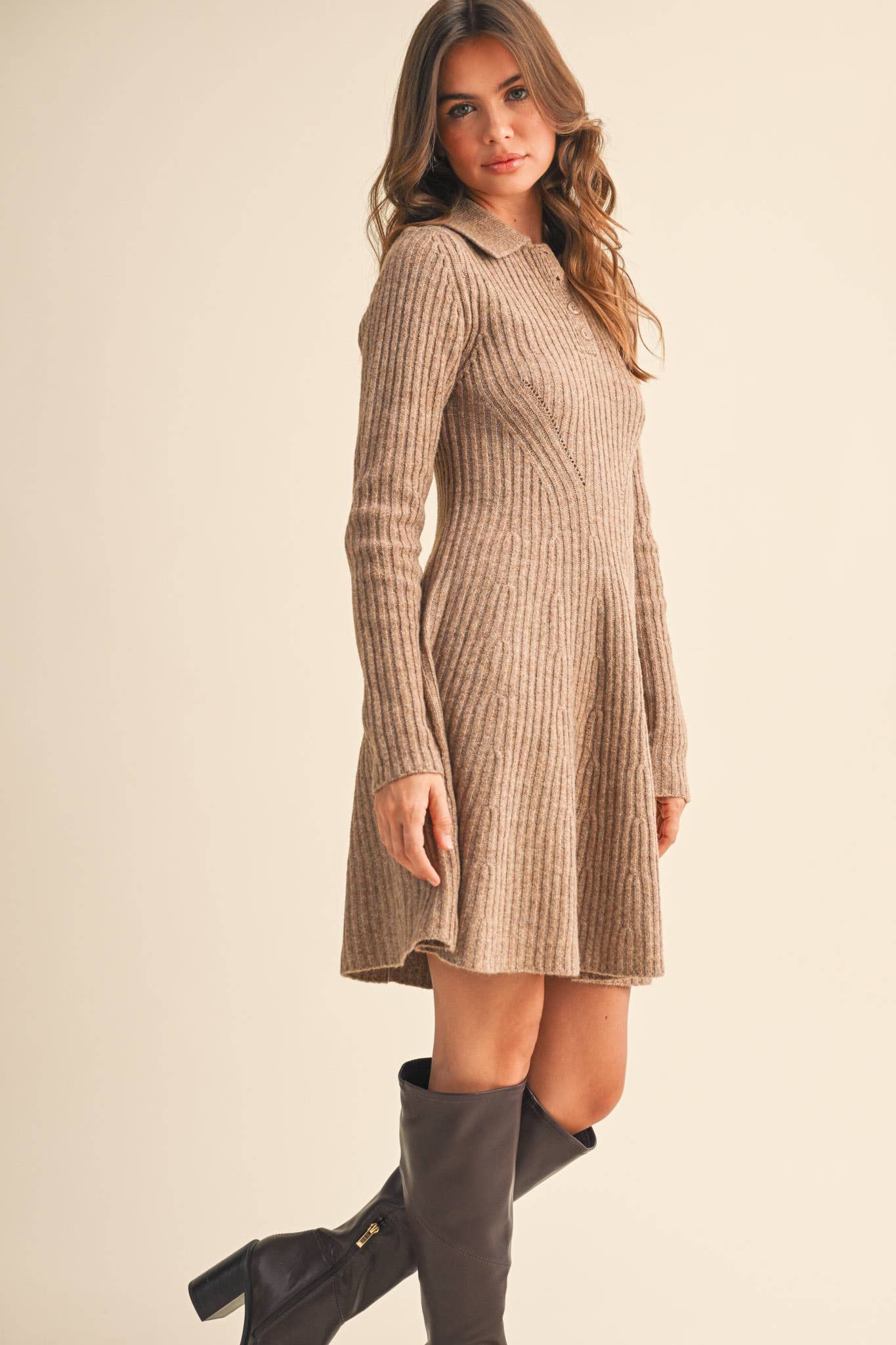 RIBBED SWEATER FLARED MINI DRESS