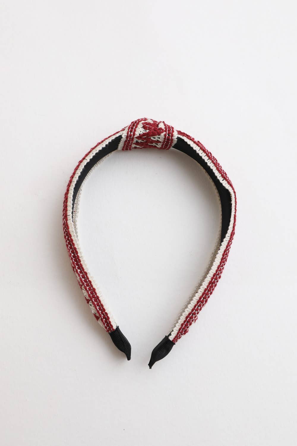 Burgundy Embroidered Stitch Boho Knotted Headband