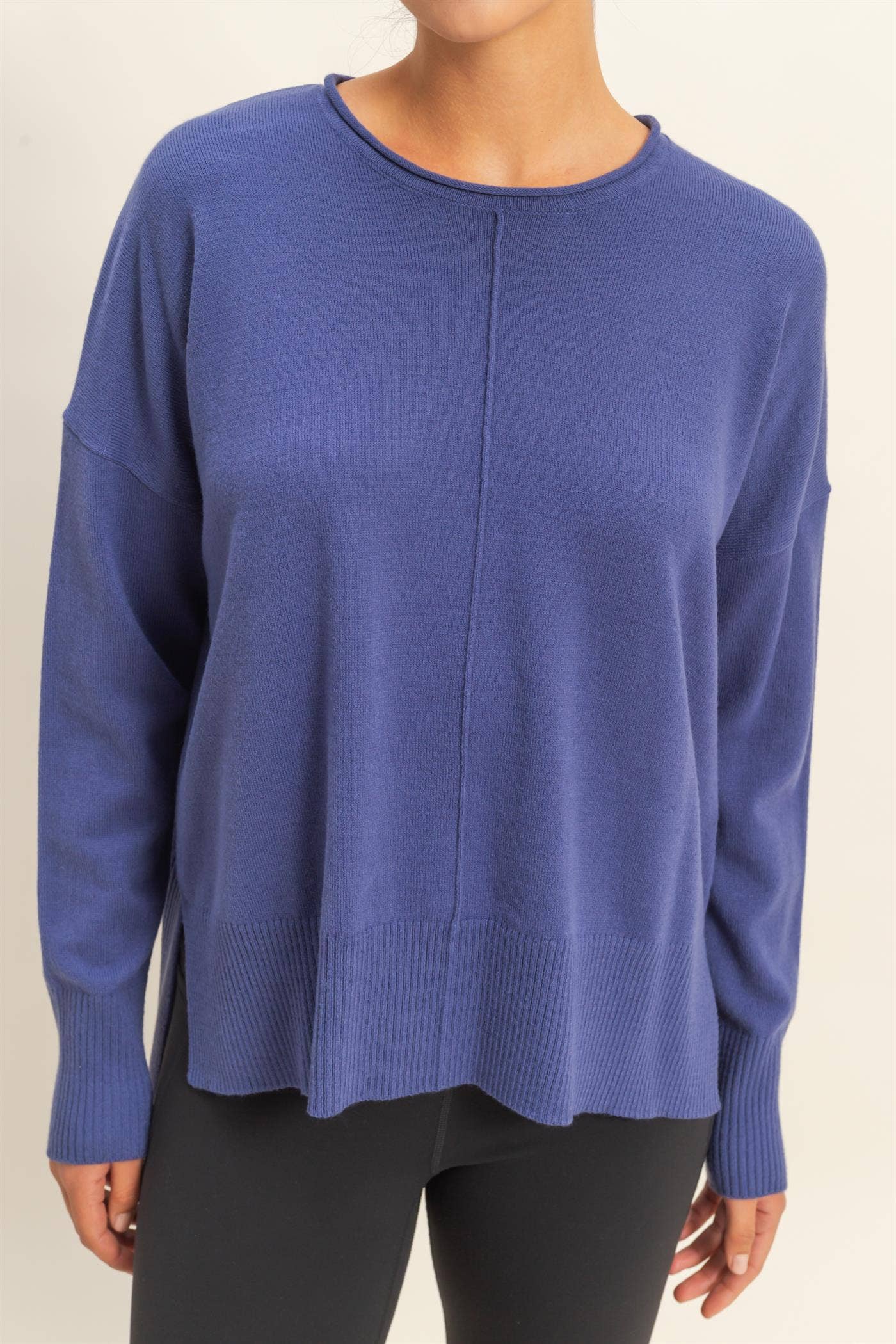 Round Roll Neck Drop Shoulder Sweater
