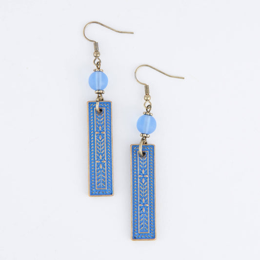 Western Earrings Wild Spirit Textured Blue Bar Drop