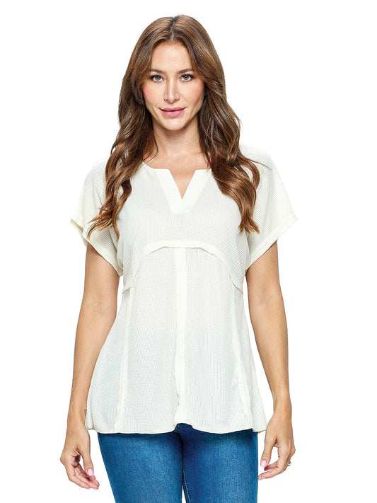 Waffle Knit Patchwork Top