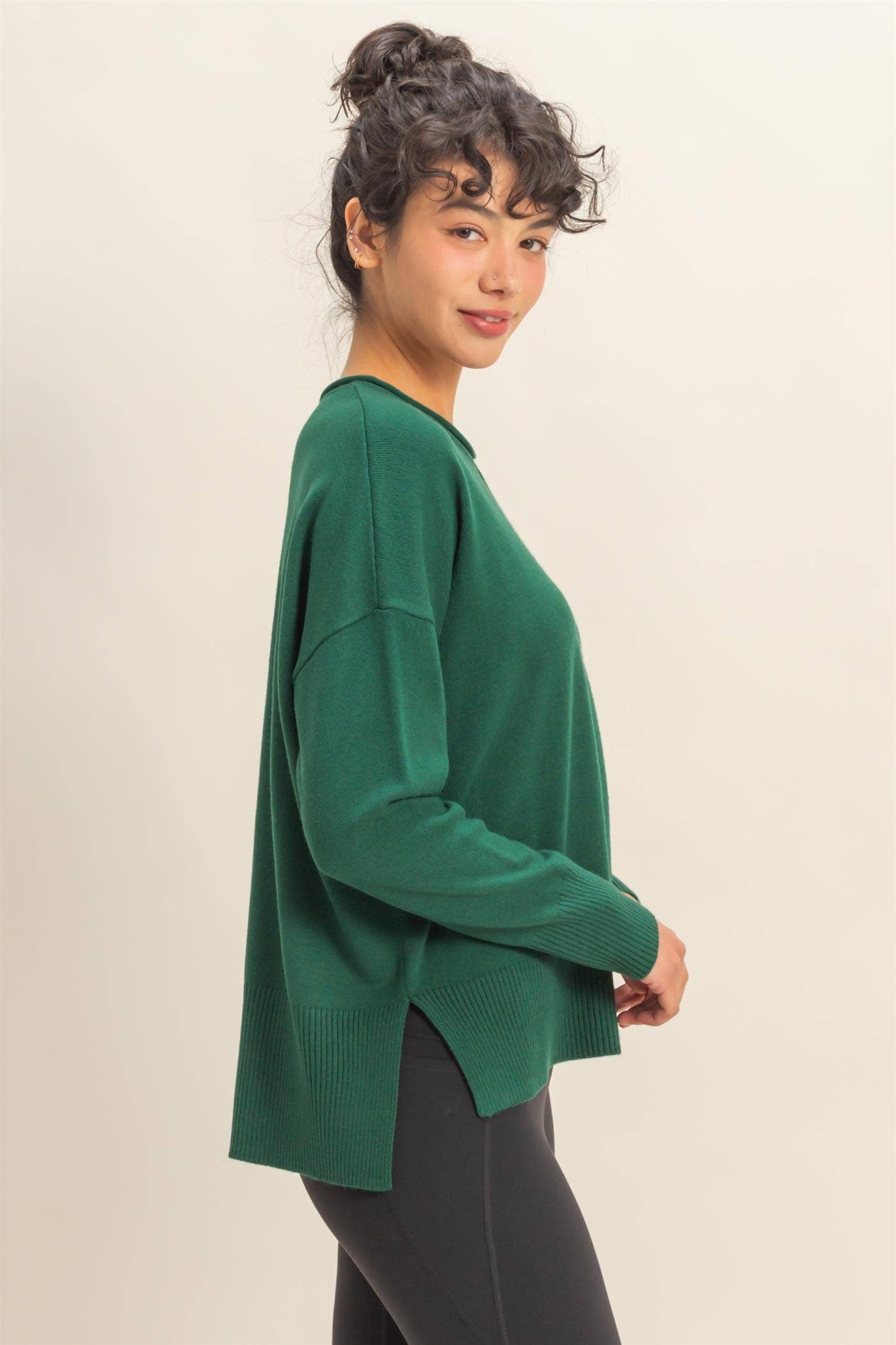 Round Roll Neck Drop Shoulder Sweater