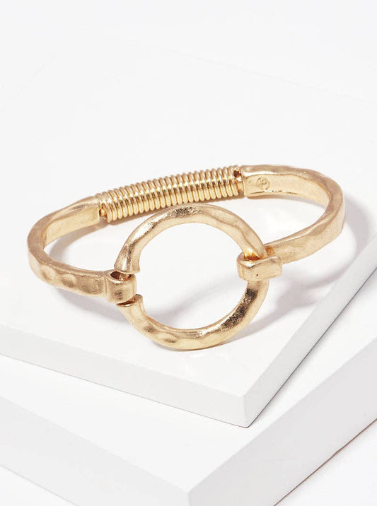 Hammered Metal Round Hook Clasp Hinged Bracelet
