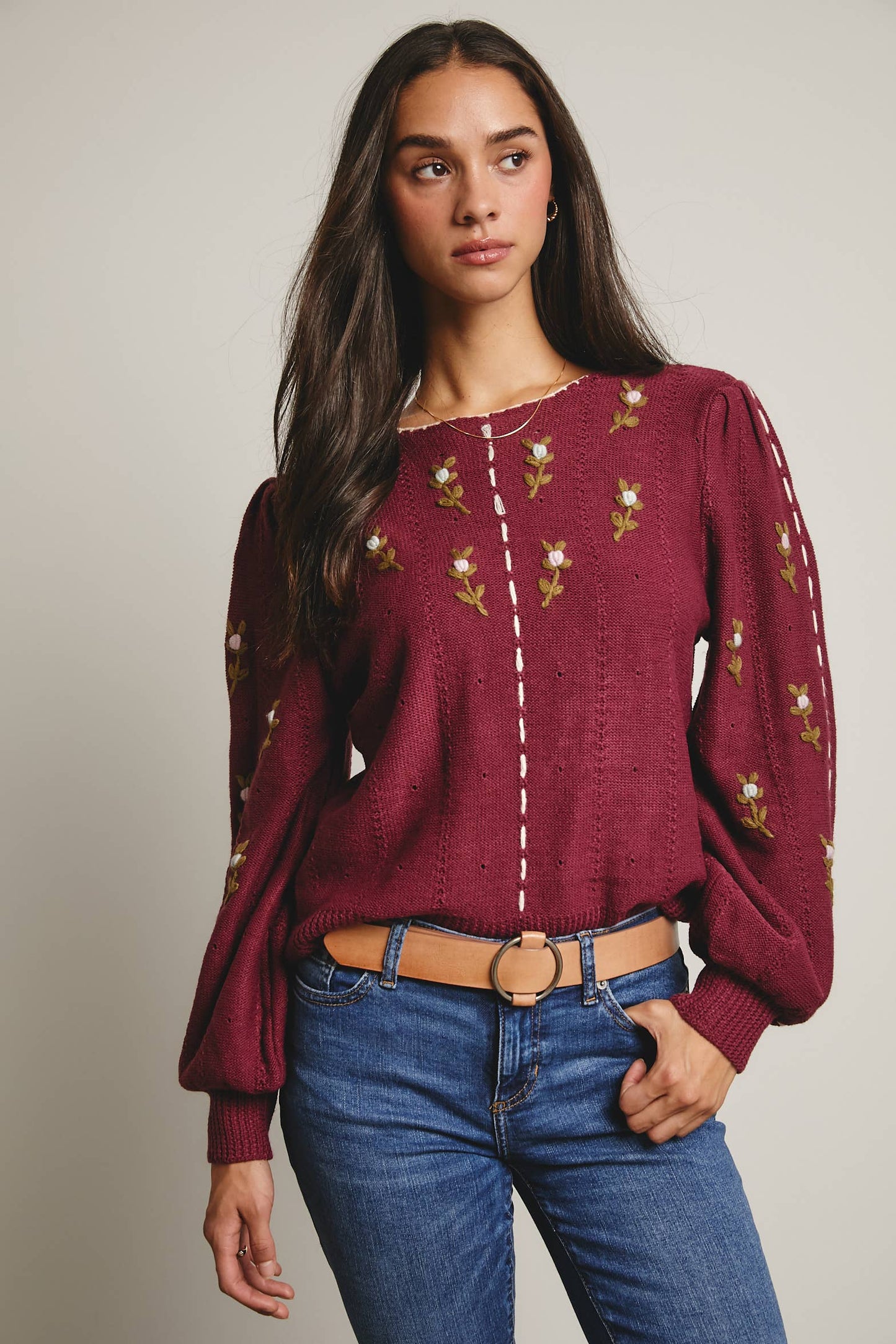 Embroidered Blossom Knit Sweater