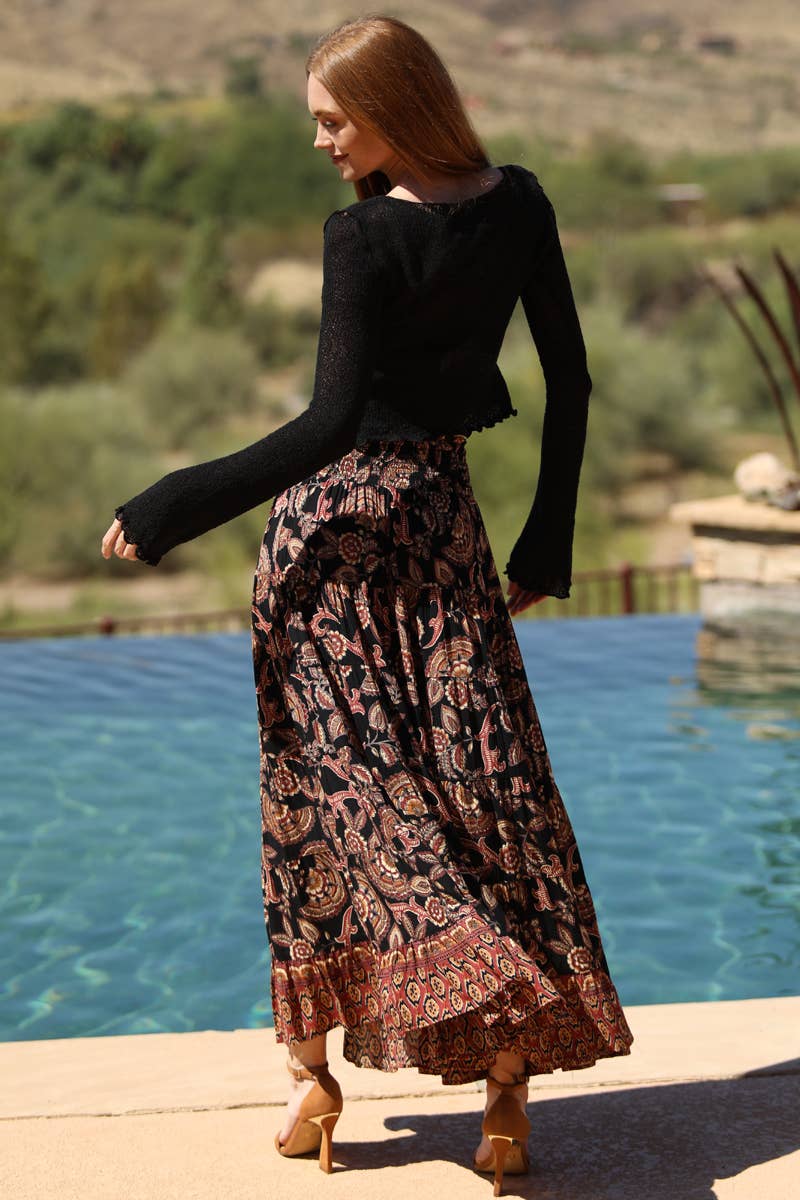 TIERED PRINTED A LINE MAXI SKIRT