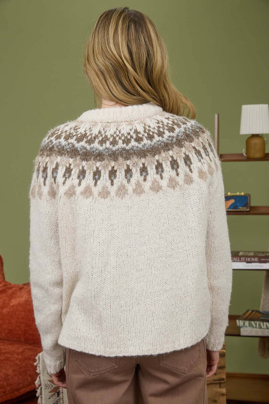 FAIR ISLE PATTERN LONG SLEEVE KNIT CARDIGAN