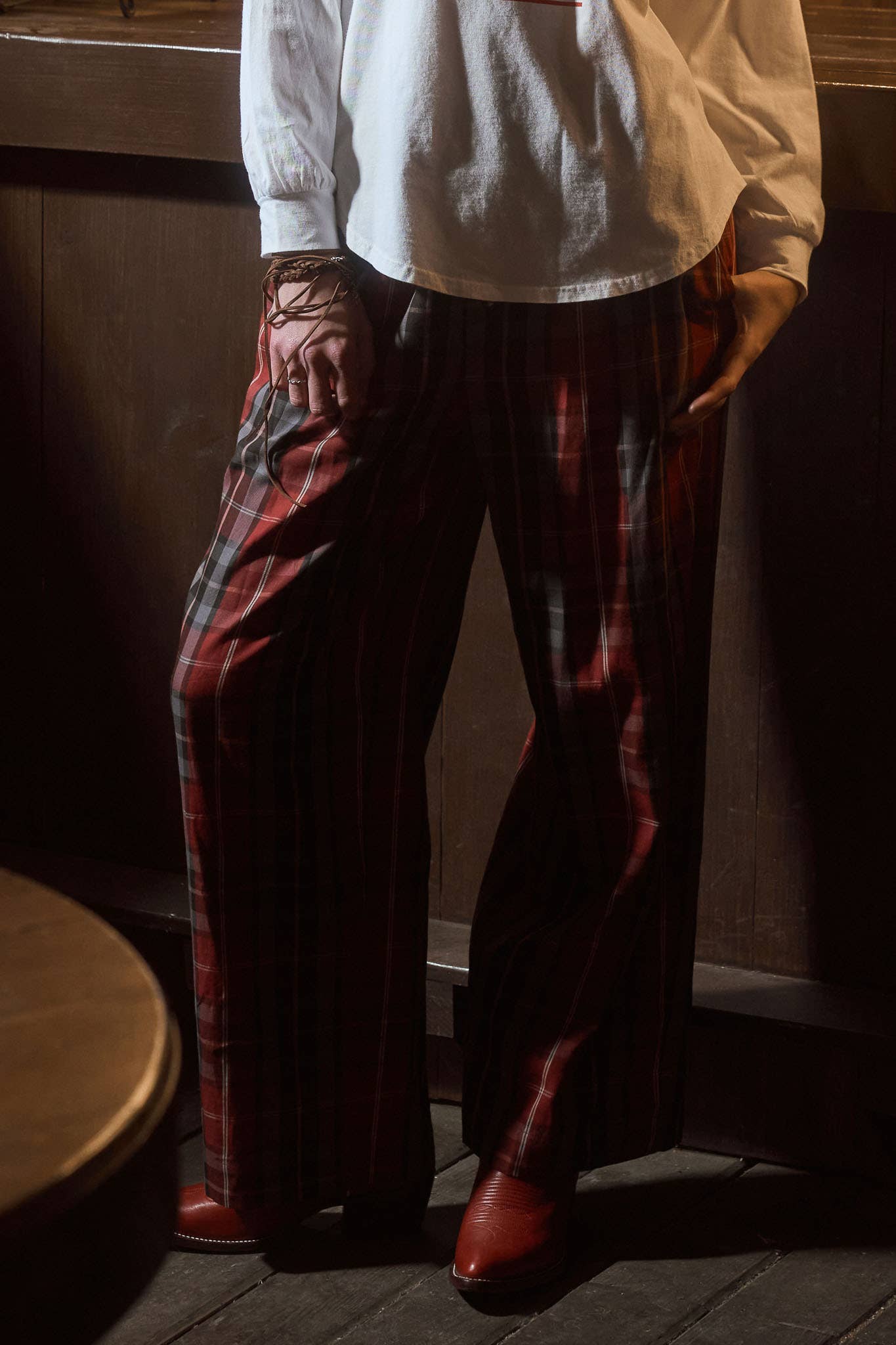 PLAID ELASTIC WAIST LOUNGE PANTS