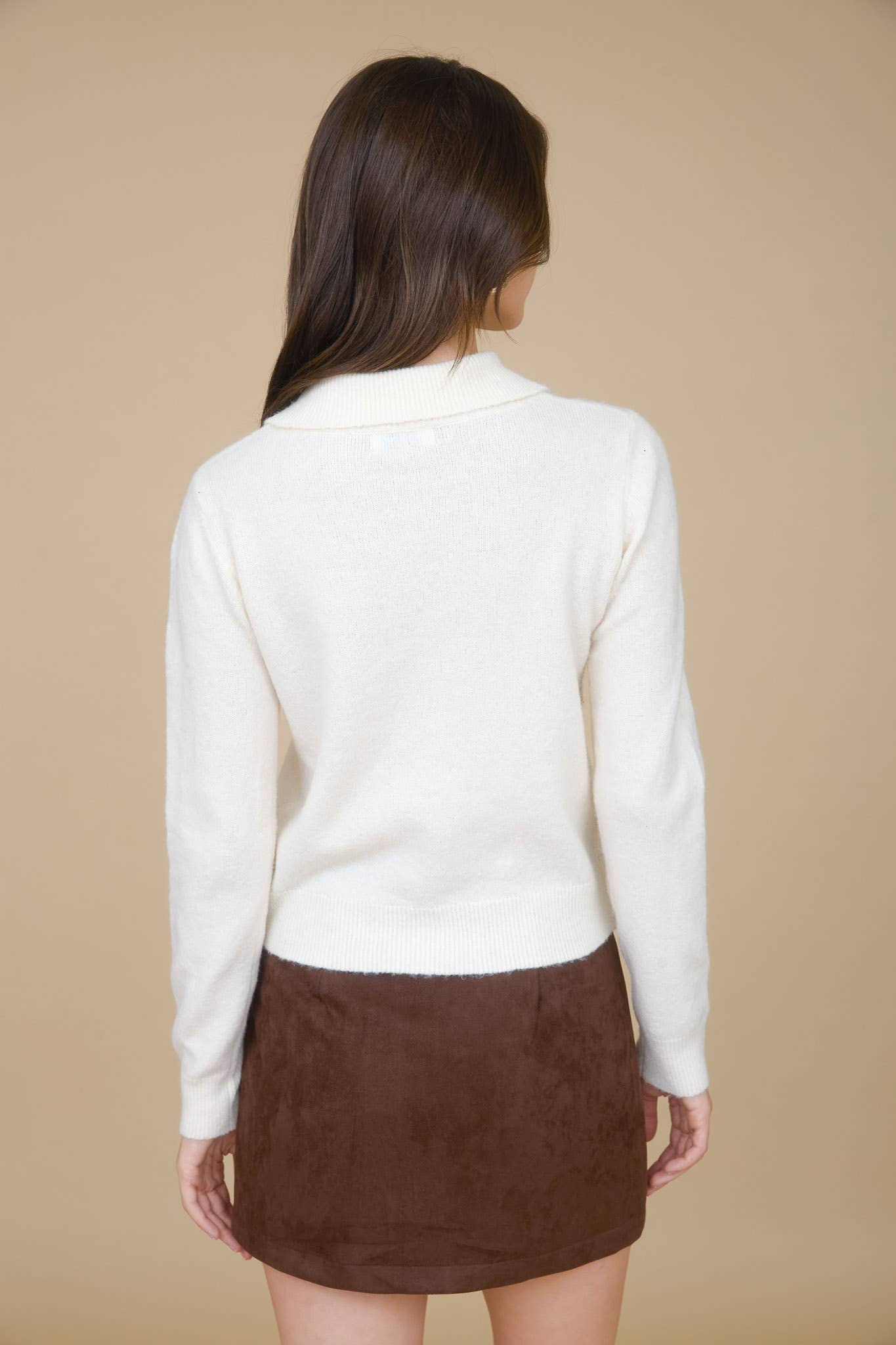 COLLARED BUTTON DOWN LONG SLEEVE KNIT CARDIGAN