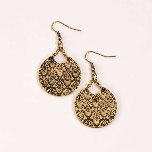 Wild Spirit Western Antique Gold Burnished Disc Drop Earring