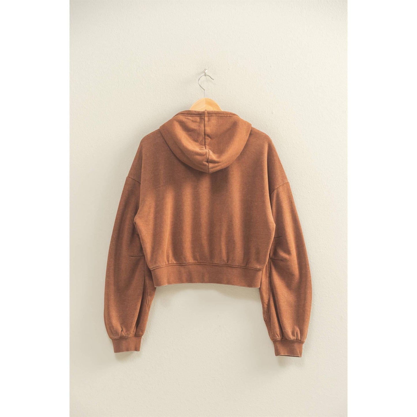 V-Neck Drawstring Detail Long Sleeve Crop Hoodie