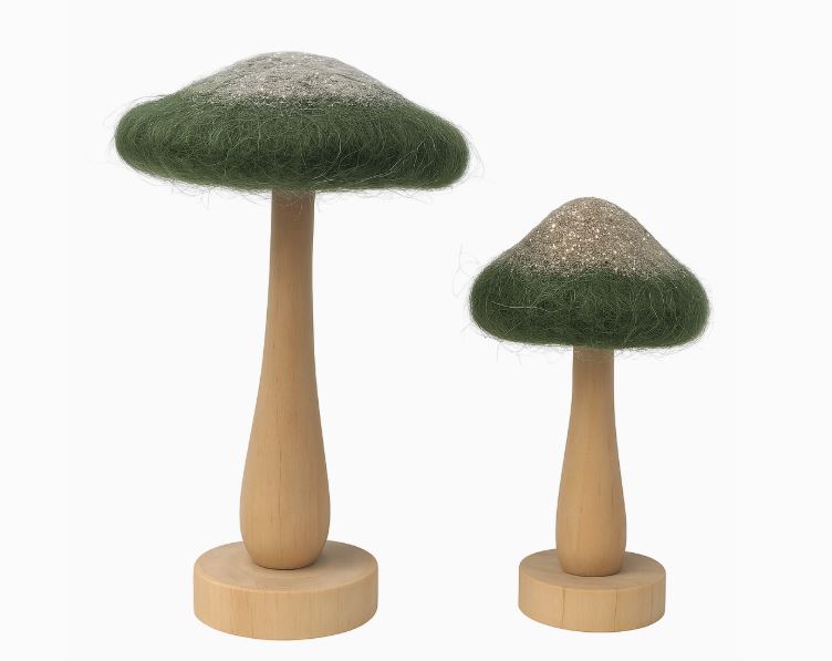 Wood Tabletop Glitter Mushroom