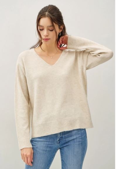 WOOL BLEND RELAXED V-NECK SWEATER