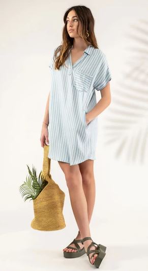 Striped Collared Chambray Dress