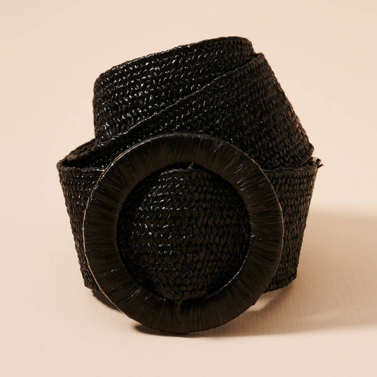 Wide Circle Buckle Straw Belt