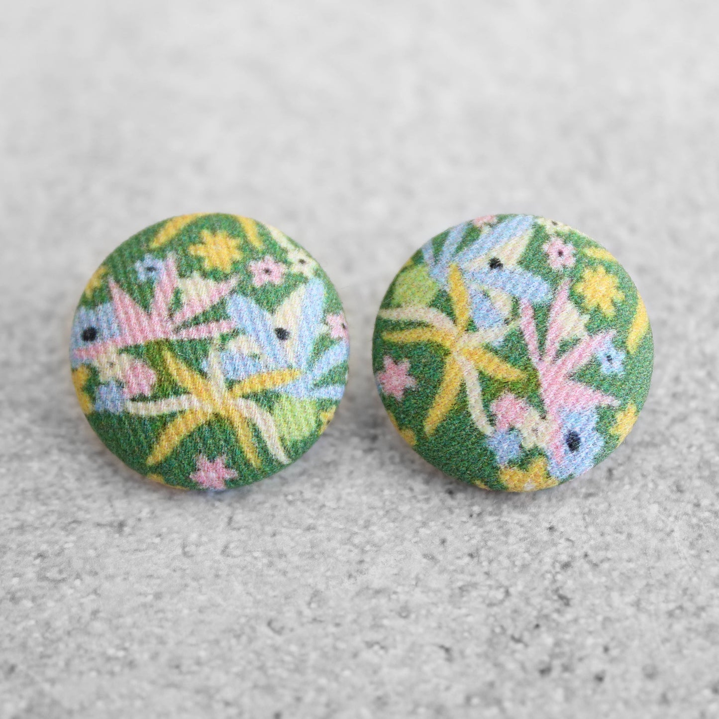 Bold 7/8 Inch Prairie Calico Fabric Button Earrings