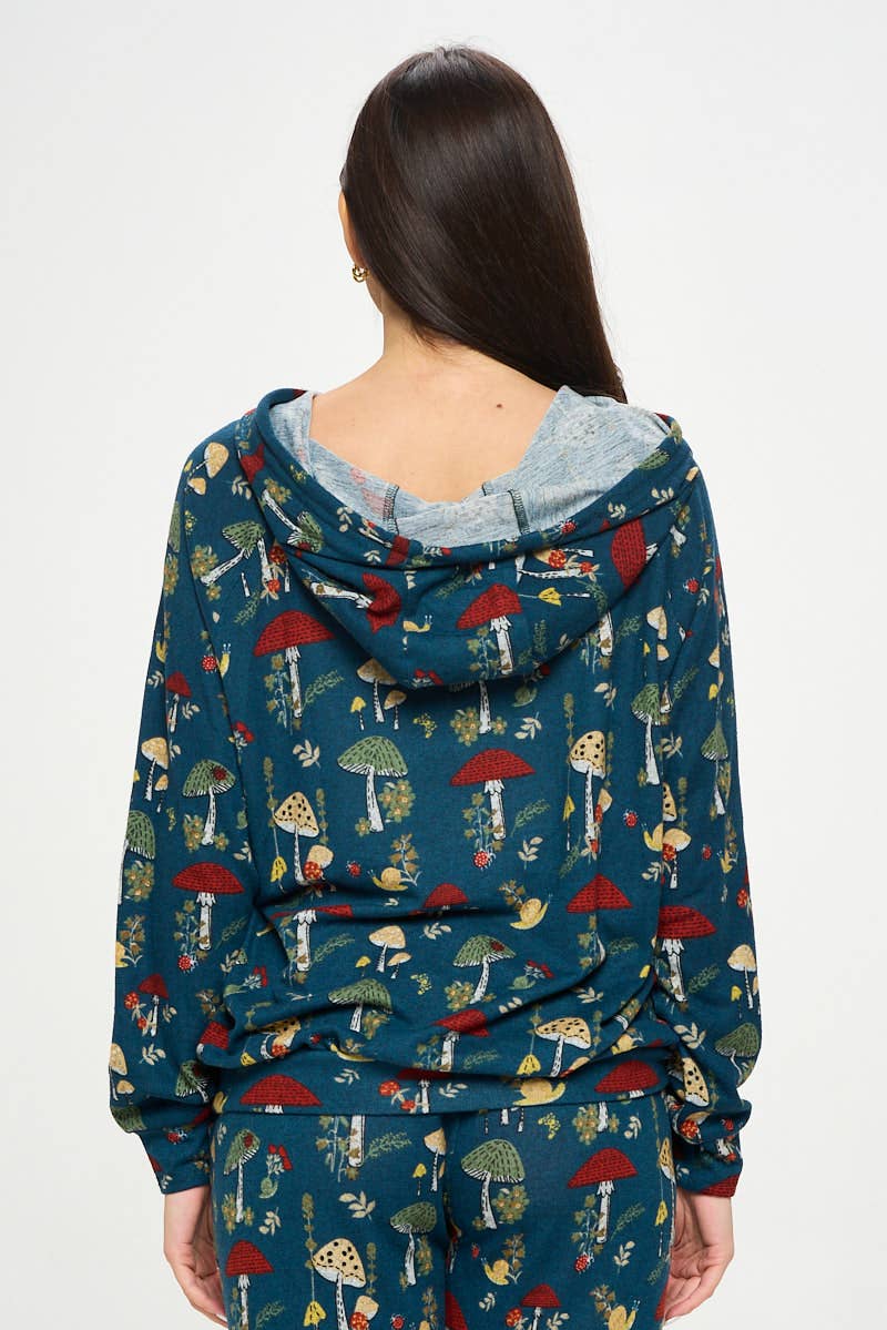 Mushroom Bug and Floral Print Hoodie