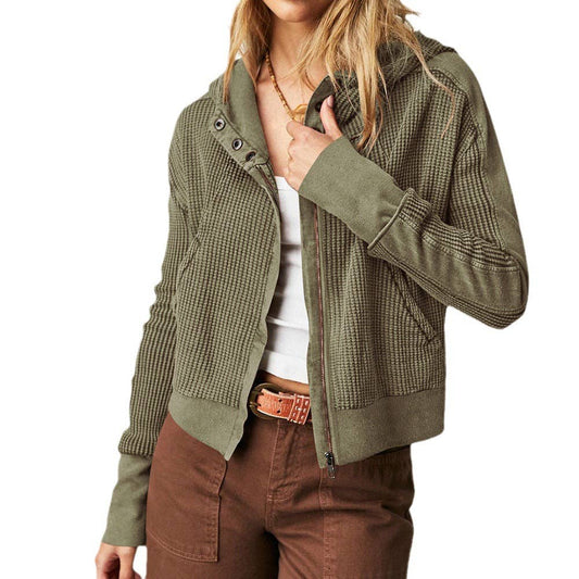 Hooded Cropped Waffle Jacket