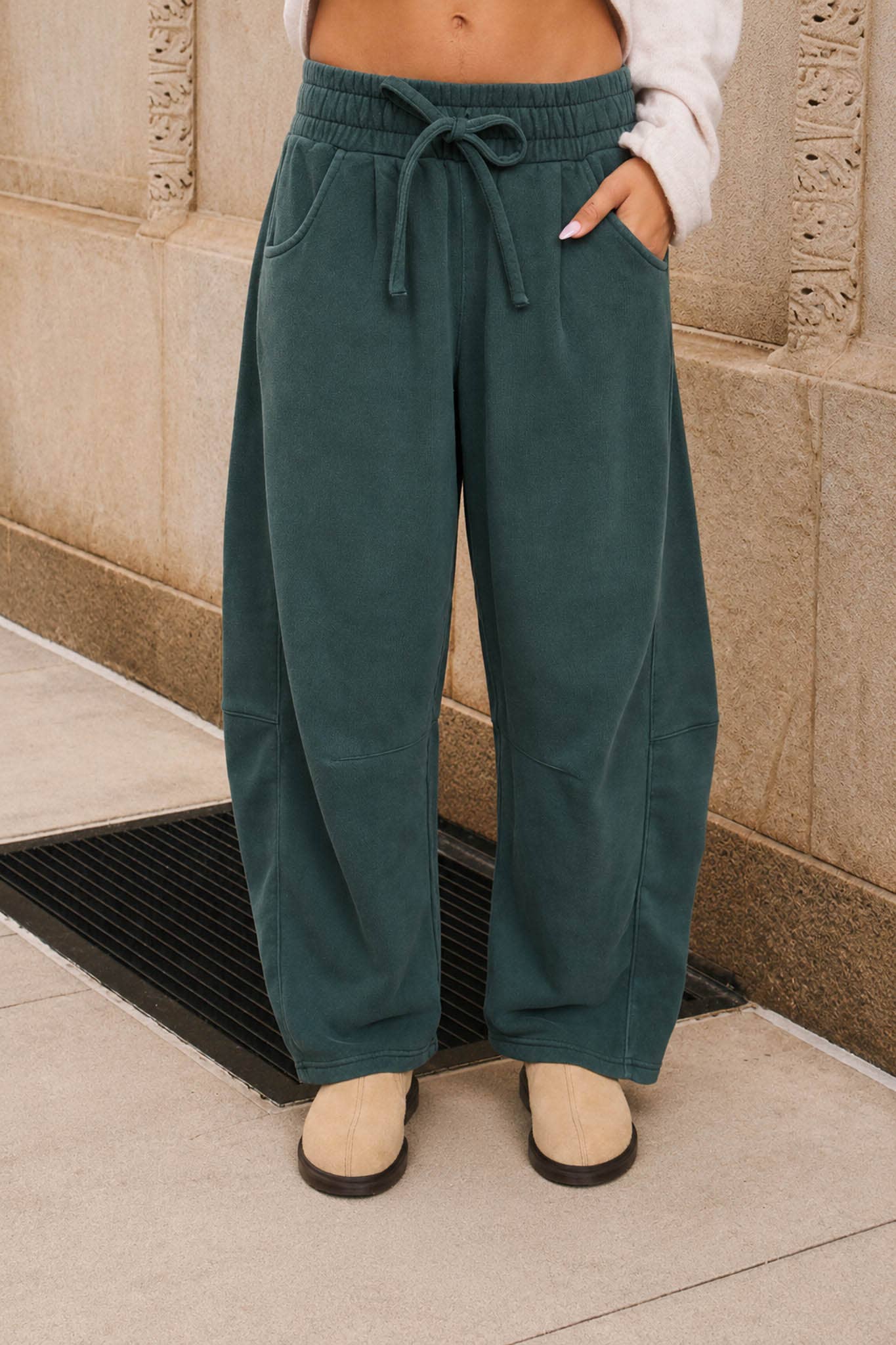 SMOCKED WAIST DRAWSTRING WIDE LEG SWEATPANTS
