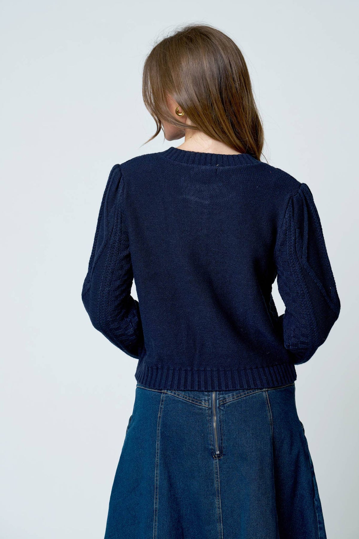 FLORAL EMBROIDERED CABLE KNIT BUTTON DOWN CARDIGAN