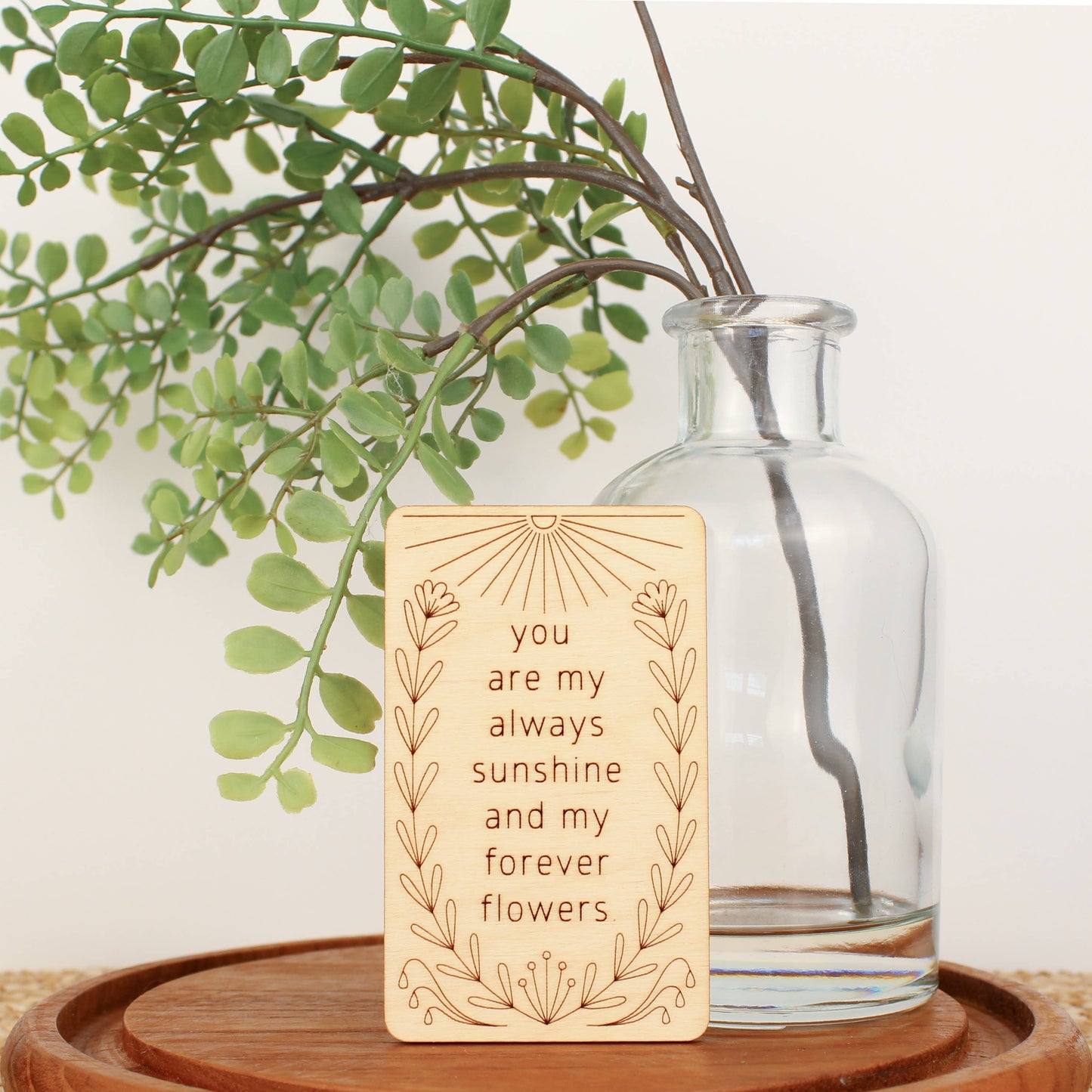 Unique mini wood love and friendship card, forever flowers