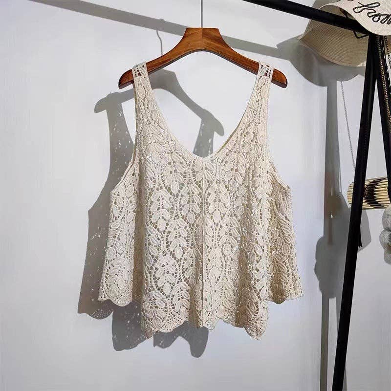 Crochet Hollow Leaf Texture Crochet Knit Top