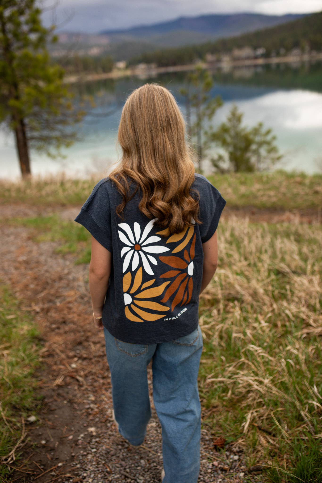 In Full Bloom Ladies Tee - Washed Navy