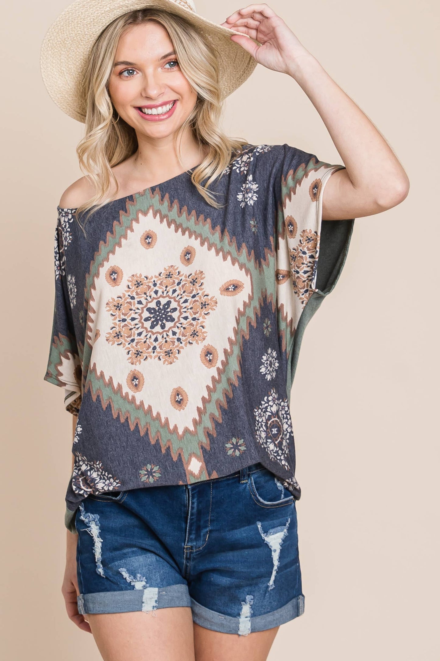 Floral Chevron Off Shoulder Top