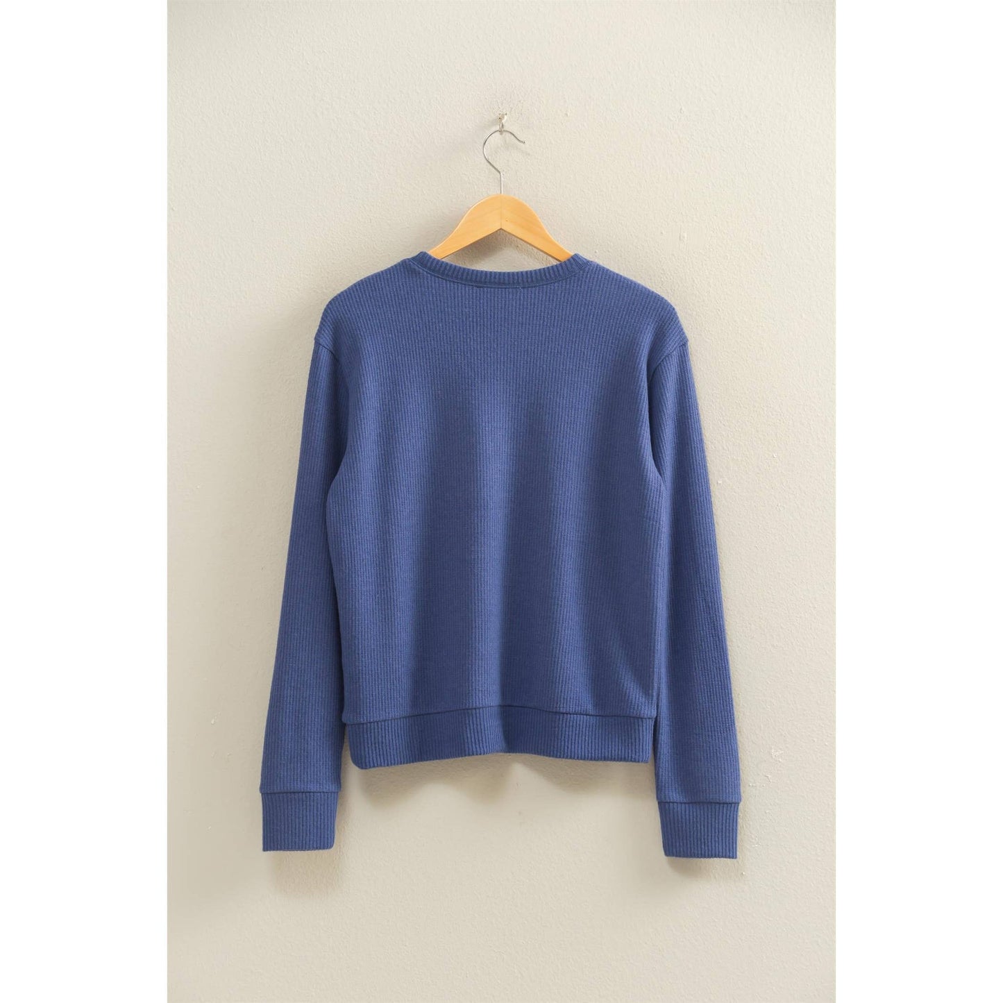 Brushed Waffle Crew Neck Long Sleeve Top