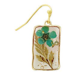 Cottage Turquoise Dried Flower Rectangle Earrings