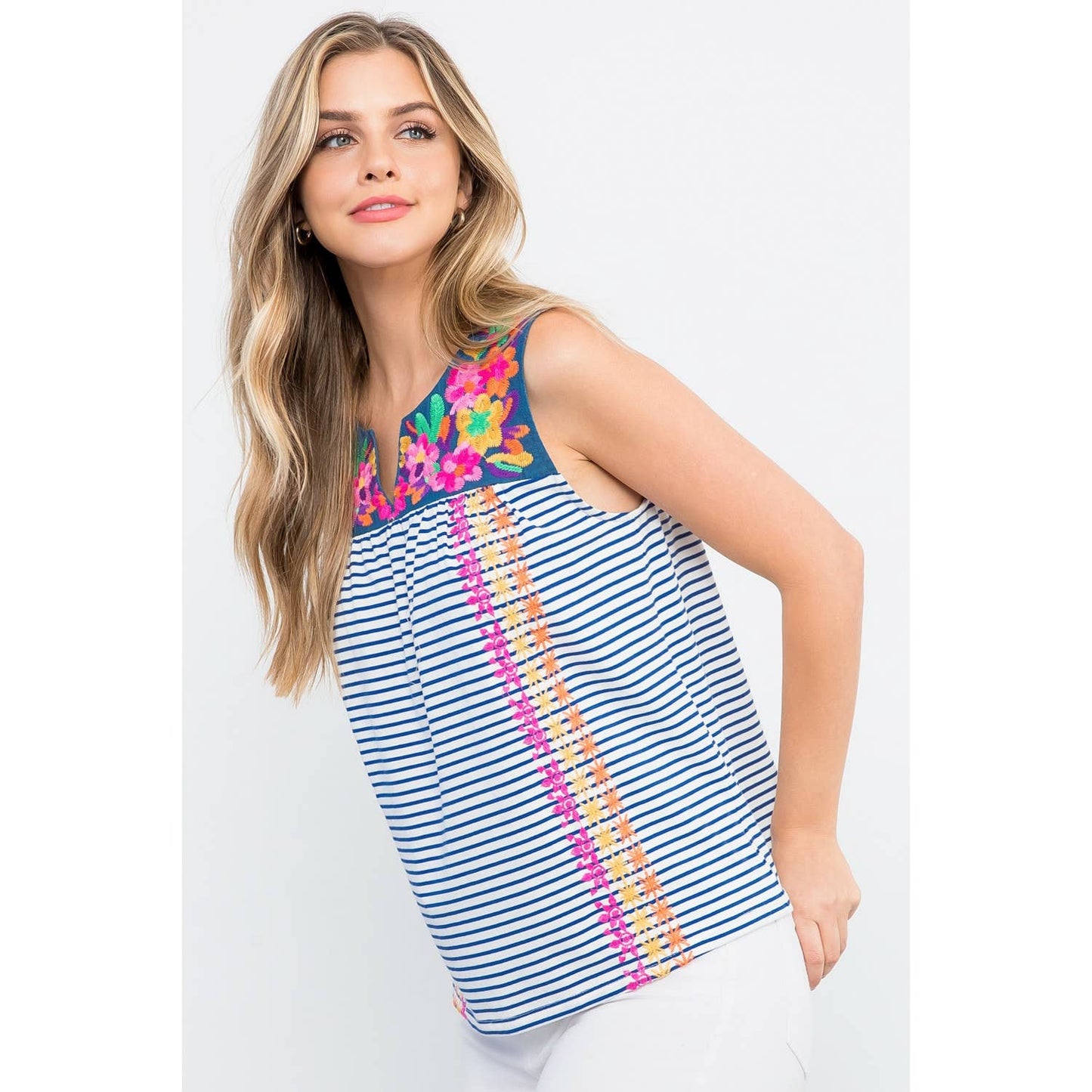 Stripe Embroidered Top