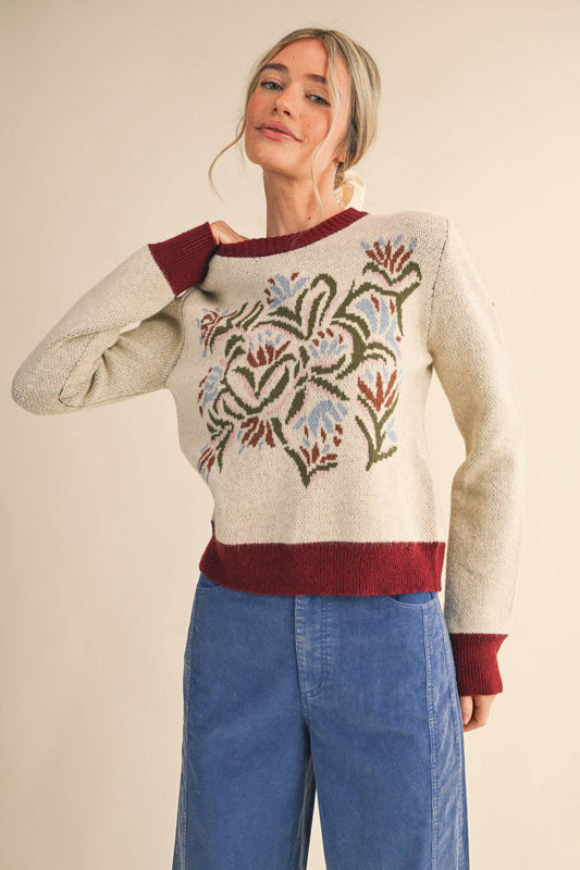 Winter Floral Knit Sweater