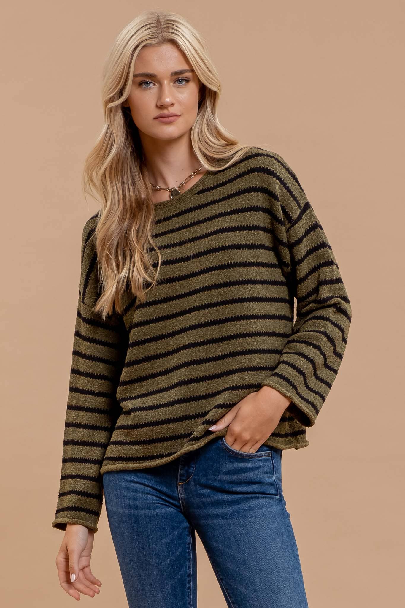 Drop Shoulder Striped Sweater