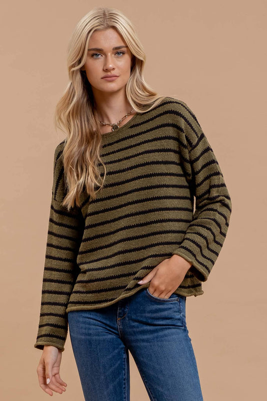 Drop Shoulder Striped Sweater