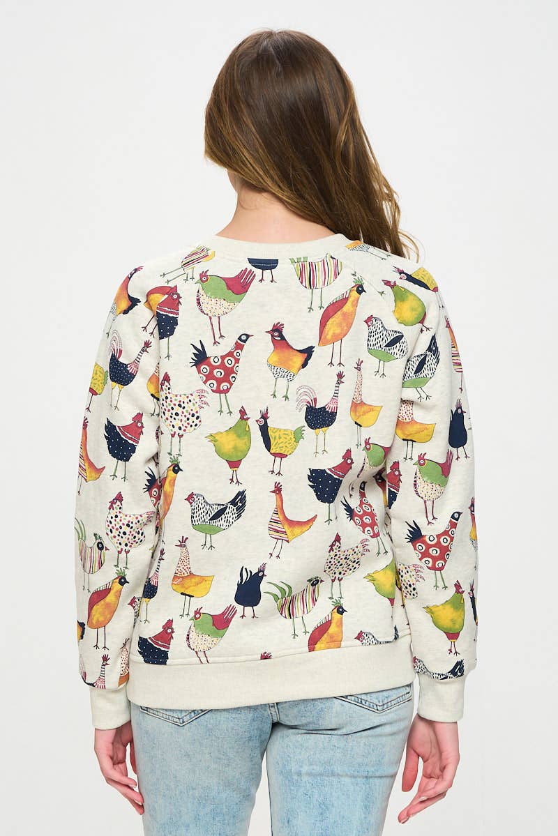 COLORFUL ROOSTER PRINT SWEATSHIRT