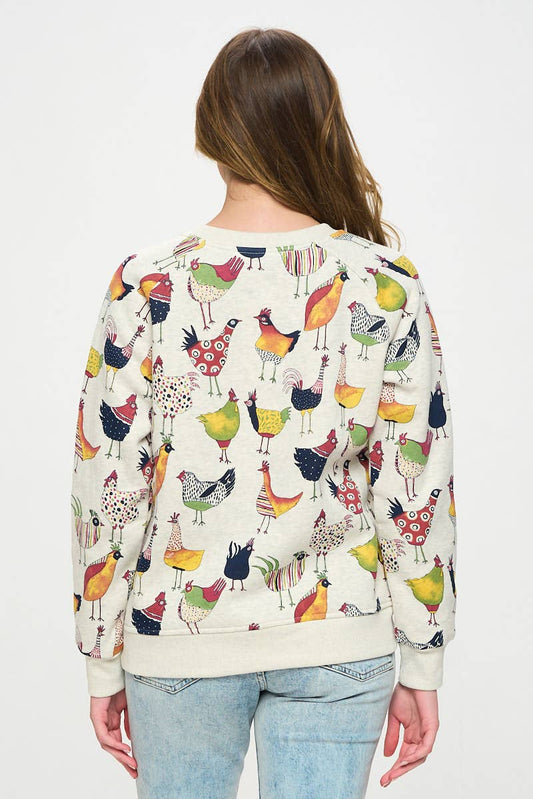 COLORFUL ROOSTER PRINT SWEATSHIRT