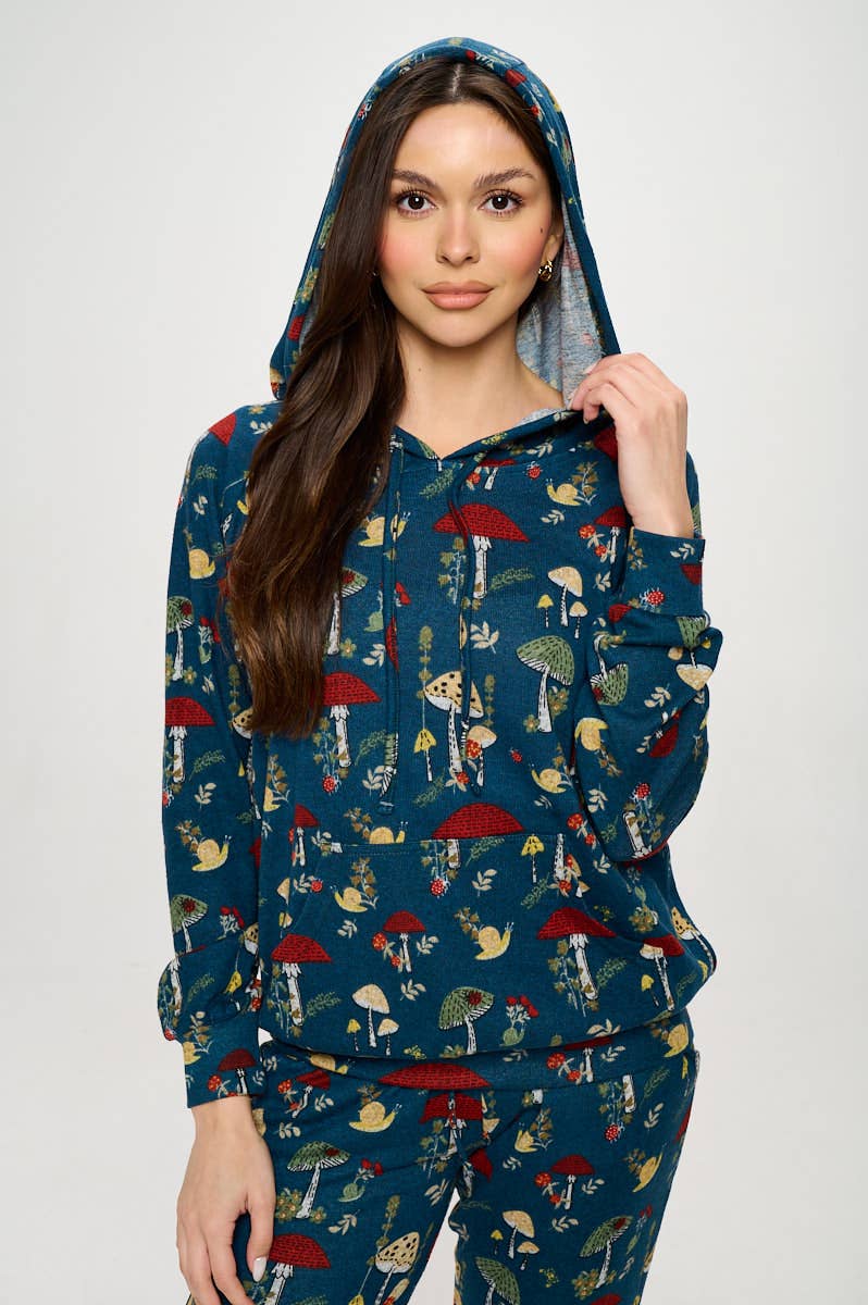 Mushroom Bug and Floral Print Hoodie