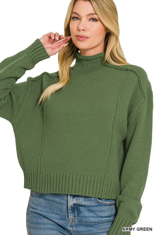 Mock Neck Exposed Seam Sweater
