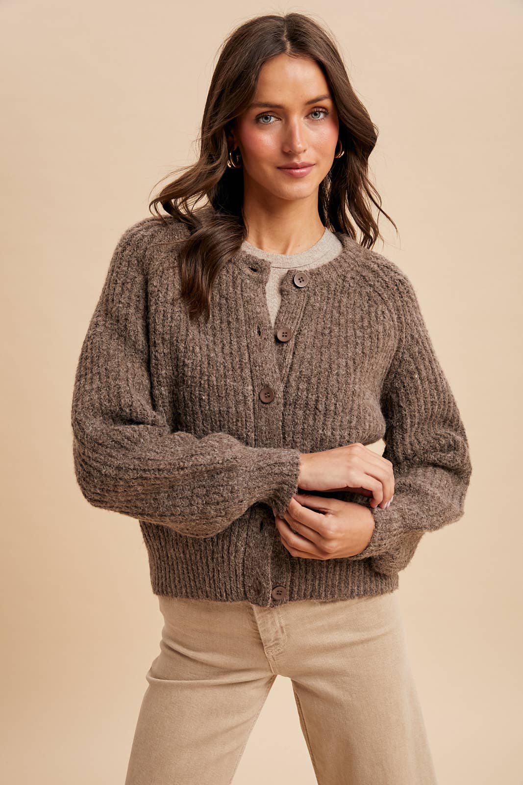 RAGLAN SLEEVE KNITTED CARDIGAN