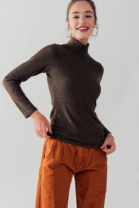 Slim Fit Waffle Knit Mock Turtleneck Top