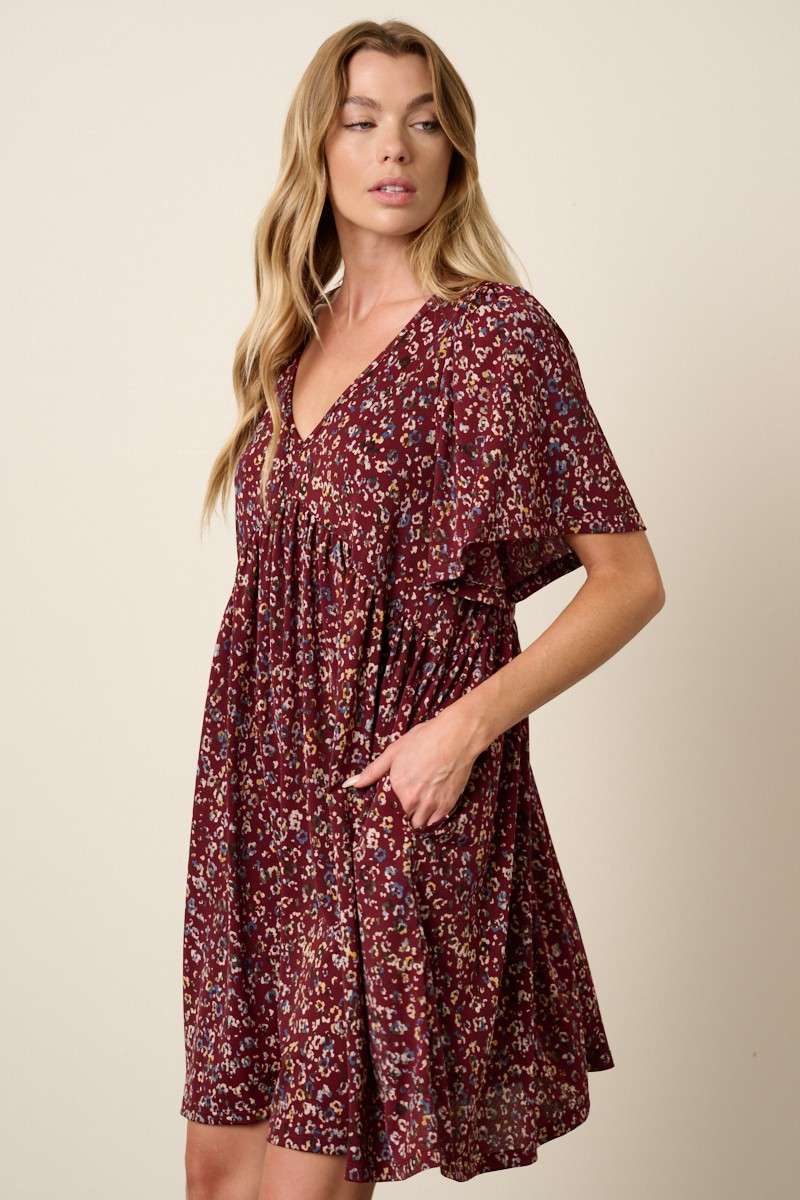 ANIMAL PRINT BABYDOLL MINI DRESS