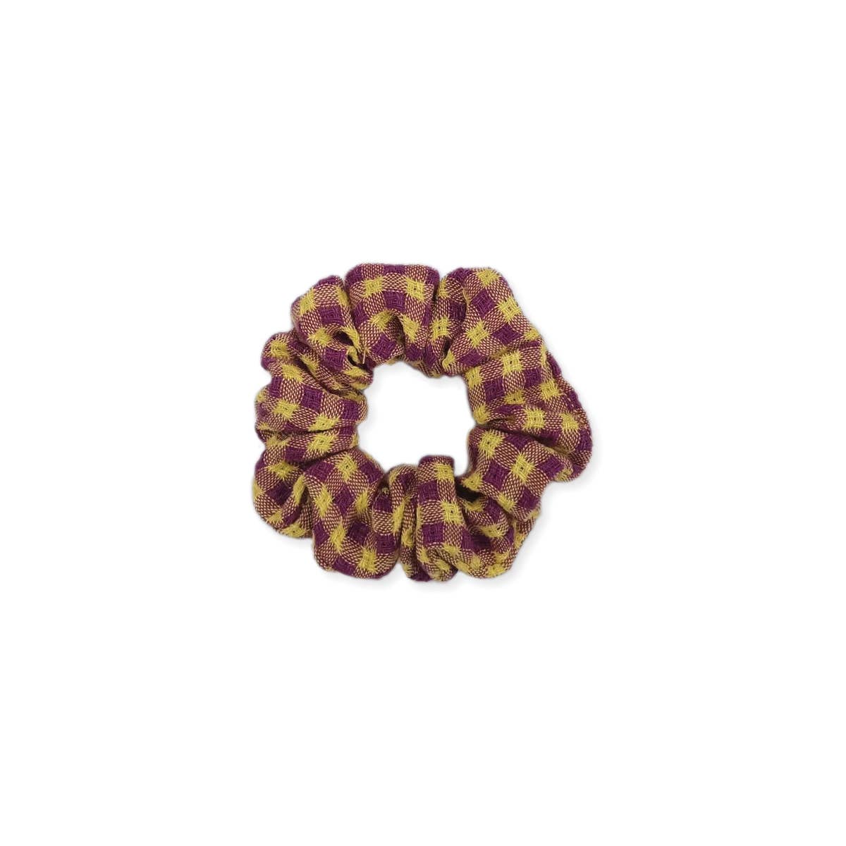 Cottage Gingham Yellow Purple Scrunchie