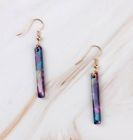 Purple Tortoise Shell Vertical Line Marble Earrings